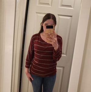 Super Soft 3/4 Sleeve Burgandy Striped Shirt
